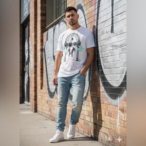 SUPER RARE BORN X RAISED White Tee with Black Graphic